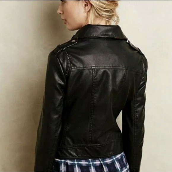 Anthro JKT Black Vegan Leather Moto Jacket Size M - Picture 3 of 8